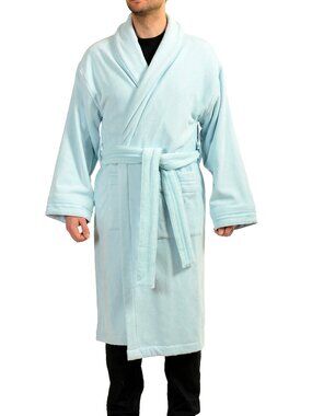 Versace Blue Medusa Logo 100% Cotton Belted Bathrobe Size L